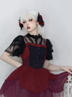 Chemisiers Gothiques Lolita Chemise Noire À Manches Courtes Volants En Dentelle Vintage