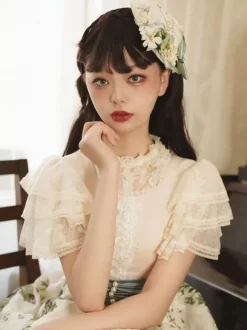 Chemisiers Gothiques Lolita Chemise Noire À Manches Courtes Volants En Dentelle Vintage