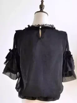 Chemisiers gothiques Lolita blancs à manches courtes et n艙uds en dentelle haut Lolita en dentelle