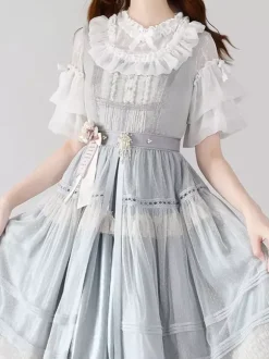 Chemisiers gothiques Lolita blancs à manches courtes et n艙uds en dentelle haut Lolita en dentelle