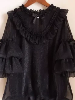 Chemisiers gothiques Lolita blancs à manches courtes et n艙uds en dentelle haut Lolita en dentelle