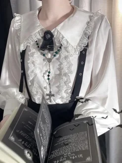 Chemisiers Gothiques Lolita À Manches Longues En Dentelle À Volants Top Chemise Blanche