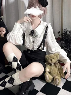 Chemisiers Gothiques Lolita À Manches Longues En Dentelle À Volants Top Chemise Blanche