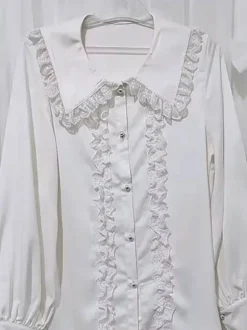 Chemisiers Gothiques Lolita À Manches Longues En Dentelle À Volants Top Chemise Blanche