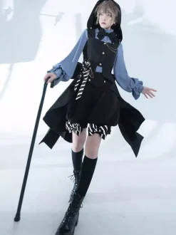 Chemisiers gothiques Lolita Chemisier à manches longues avec n艙uds Haut Lolita Chemise Lolita bleu ciel clair
