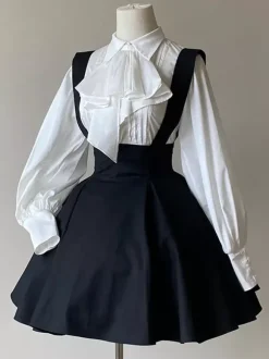 Chemisiers gothiques Lolita Haut Lolita Chemisier à volants à manches longues Chemise Lolita blanche