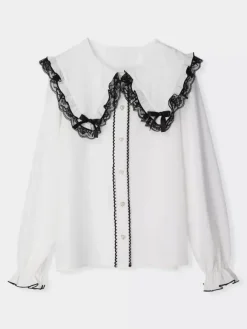 Chemisiers gothiques Lolita haut Lolita blanc à manches longues n艙uds en dentelle chemise Lolita à blocs de couleurs