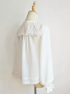 Chemisiers Lolita académiques Haut Lolita en dentelle à volants Chemisier à manches longues Chemise Lolita blanche