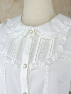 Chemisiers Lolita académiques noirs à manches courtes et volants en dentelle haut Lolita