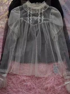 Chemisiers Lolita doux haut Lolita noir à manches longues n艙uds et volants chemise Lolita
