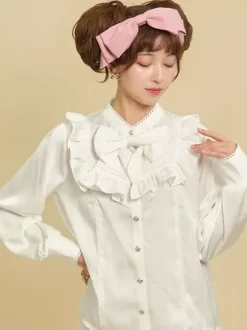 Chemisiers Lolita doux n艙uds volants manches longues haut Lolita chemise Lolita blanche