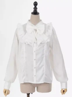 Chemisiers Lolita doux n艙uds volants manches longues haut Lolita chemise Lolita blanche