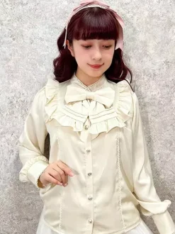 Chemisiers Lolita doux n艙uds volants manches longues haut Lolita chemise Lolita blanche