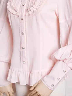 Chemisiers Lolita doux Volants Dentelle Manches longues Haut Lolita rose Chemise Lolita