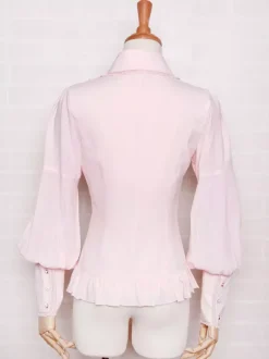 Chemisiers Lolita doux Volants Dentelle Manches longues Haut Lolita rose Chemise Lolita