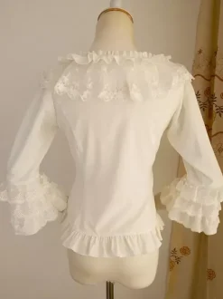 Chemisiers Lolita doux volants chemisier manches mi-longues haut Lolita chemise Lolita blanc écru