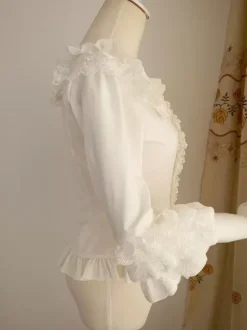 Chemisiers Lolita doux volants chemisier manches mi-longues haut Lolita chemise Lolita blanc écru
