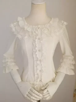 Chemisiers Lolita doux volants chemisier manches mi-longues haut Lolita chemise Lolita blanc écru