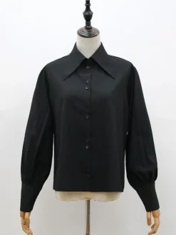 Chemisiers Lolita noirs Col roulé en polyester Haut à manches longues Chemise classique Lolita