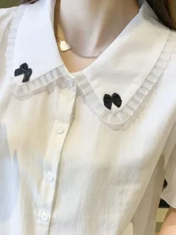 Chemisiers Mignonne Lolita Top Lolita Blanc Chemise Lolita En Dentelle À Manches Courtes
