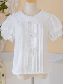 Chemisiers Mignonne Lolita Haut Lolita blanche Manches Courtes Volants N艙uds Chemise