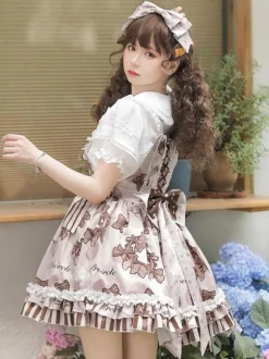 Chemisiers Mignonne Lolita Haut Lolita blanche Manches Courtes Volants N艙uds Chemise