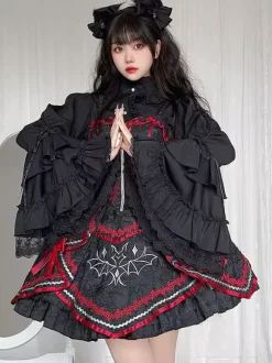Chemisiers gothiques Lolita Haut Lolita blanc Manches longues Volants Dentelle Lolita Chemise
