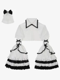 Chemisiers gothiques Lolita Haut Lolita Blanc Manches longues Volants Dentelle Chemise Lolita