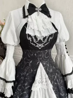 Chemisiers gothiques Lolita Haut Lolita Blanc Manches longues Volants Dentelle Chemise Lolita