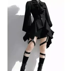 Chemisiers gothiques Ouji Prince Lolita chemises noires à manches longues et volants chemise Lolita