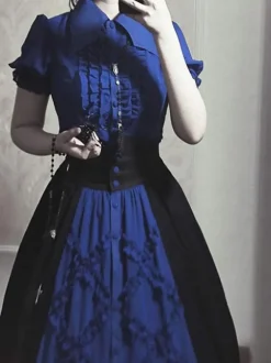 Chemisiers Gothiques Top Lolita Chemise À Manches Longues À Volants Lolita Bleue