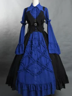 Chemisiers Gothiques Top Lolita Chemise À Manches Longues À Volants Lolita Bleue