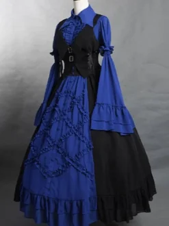 Chemisiers Gothiques Top Lolita Chemise À Manches Longues À Volants Lolita Bleue