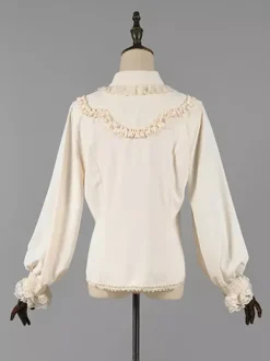 Chemisiers Lolita Classiques Lolita Top Ecru Blanc Manches Longues Dentelle Volants Chemise Lolita