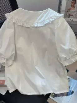Chemisiers Lolita doux blancs à manches courtes volants et n艙uds haut Lolita chemise Lolita