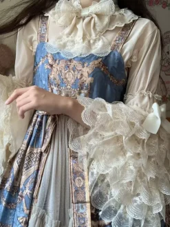 Chemisiers Lolita doux Haut Lolita Volants N艙uds Chemisier à manches longues Chemise Lolita écrue blanche