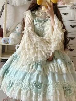Chemisiers Lolita doux Haut Lolita Volants N艙uds Chemisier à manches longues Chemise Lolita écrue blanche