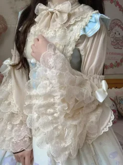 Chemisiers Lolita doux Haut Lolita Volants N艙uds Chemisier à manches longues Chemise Lolita écrue blanche