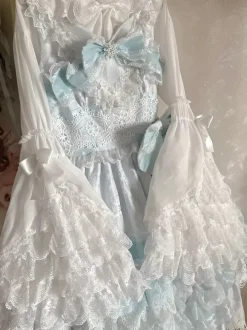 Chemisiers Lolita doux Haut Lolita Volants N艙uds Chemisier à manches longues Chemise Lolita écrue blanche