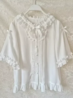 Chemisiers Lolita doux haut Lolita blanc à manches courtes et volants en dentelle chemise Lolita