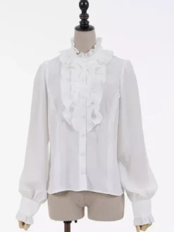 Chemisiers Lolita doux haut Lolita écru et blanc manches longues volants chemise Lolita