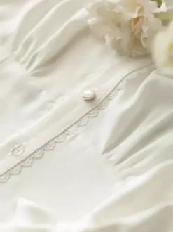 Chemisiers Lolita doux à volants et manches longues haut Lolita chemise Lolita écrue et blanche