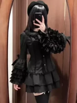 Chemisiers Lolita à la mode Harajuku haut blanc manches longues n艙uds en dentelle chemise Lolita