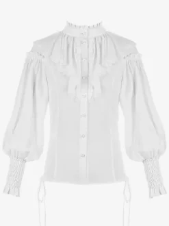 Chemisiers Lolita Style Rococo À Volants Chemisier À Manches Longues Haut Lolita Chemise Vintage Rétro Blanche
