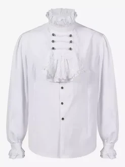 Chemisier vintage blanc rétro victorien steampunk à col montant et double boutonnage