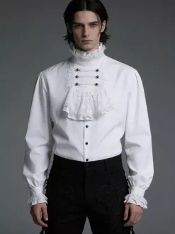 Chemisier vintage blanc rétro victorien steampunk à col montant et double boutonnage