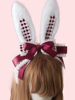 Cheveux Lolita Doux Fermoir Lapin Oreille Dentelle Arc Lolita Accessoire Cheveux Déguisements Halloween
