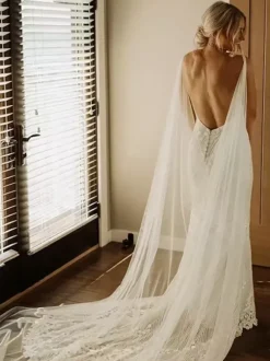 Châles de mariage en ivoire avec 艙illets en tulle et cache-c艙ur