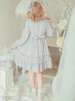 Classique Lolita Une Pièce Robe Couleur Unie à Manches Longues Vintage Déguisements Halloween