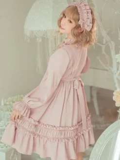 Classique Lolita Une Pièce Robe Couleur Unie à Manches Longues Vintage Déguisements Halloween